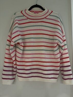 J. Crew Cream Crewneck Cashmere Sweater with Multicolor Stripes